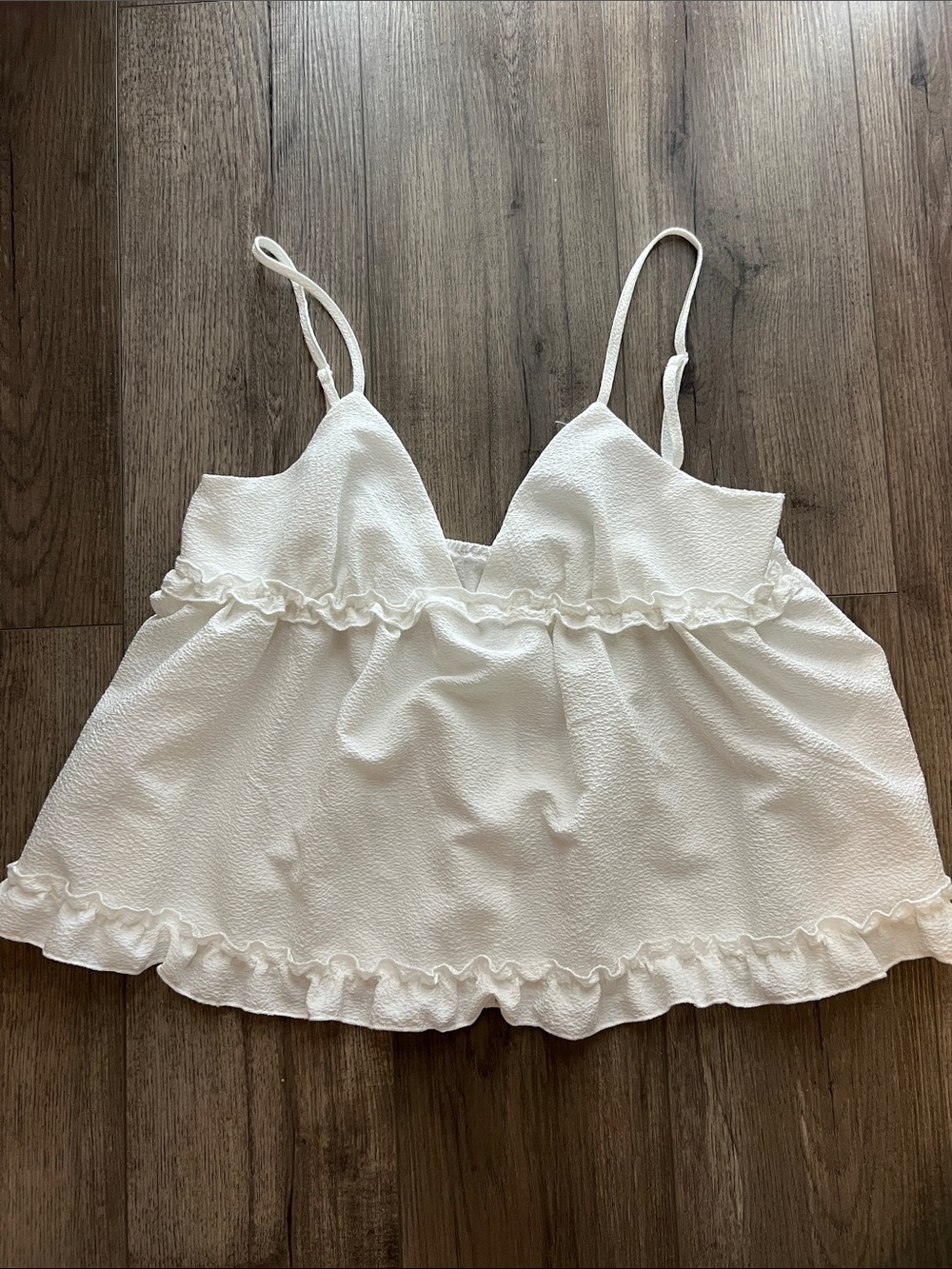 White Ruffled Spaghetti Strap Camisole